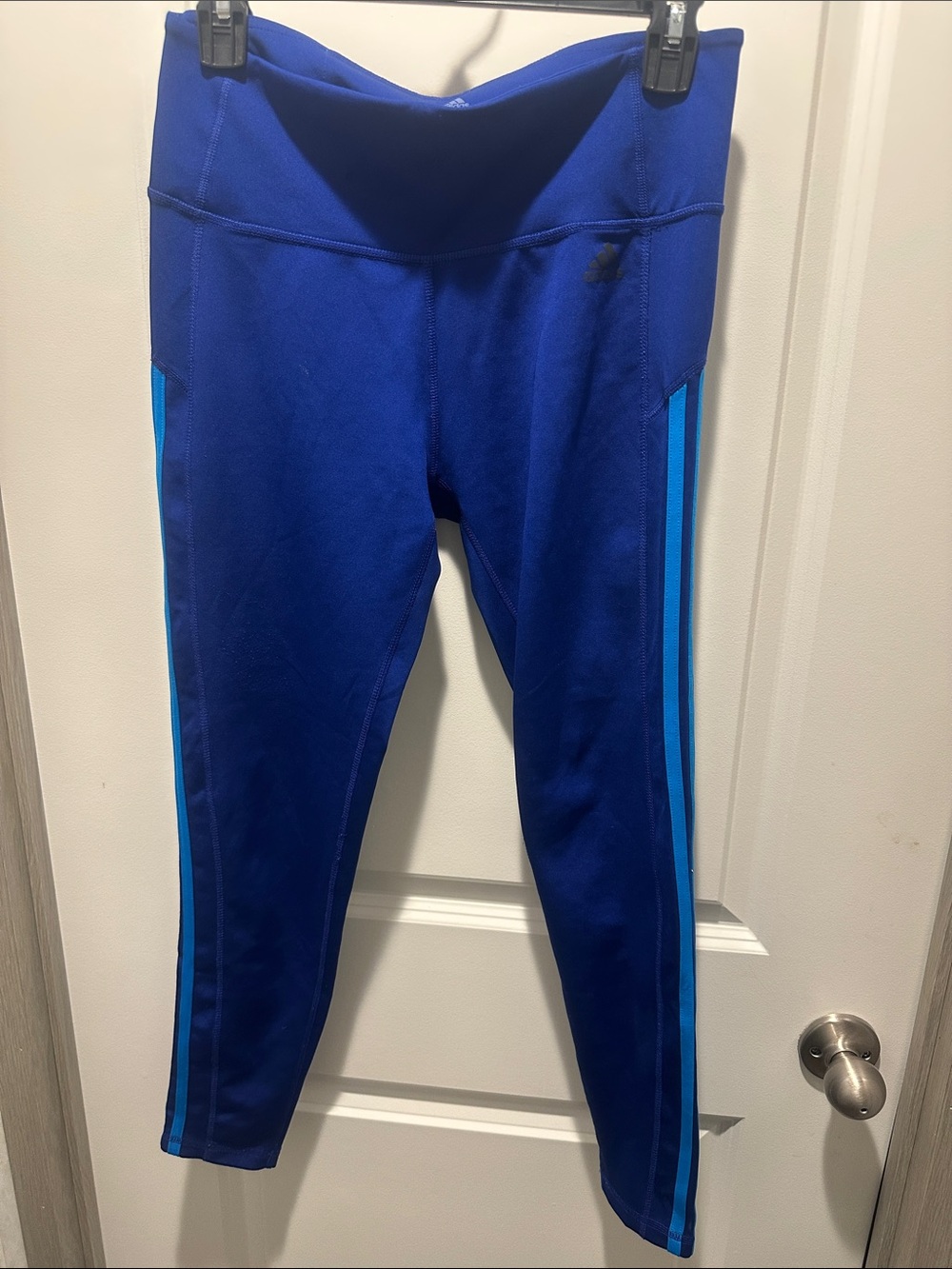 Juniors Blue Athletic Leggings with Side Stripe